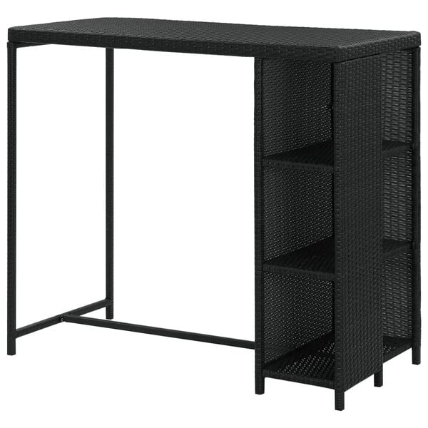 vidaXL Τραπέζι Μπαρ με Ράφια Μαύρο 120x60x110 εκ. από Συνθετικό Ρατάν