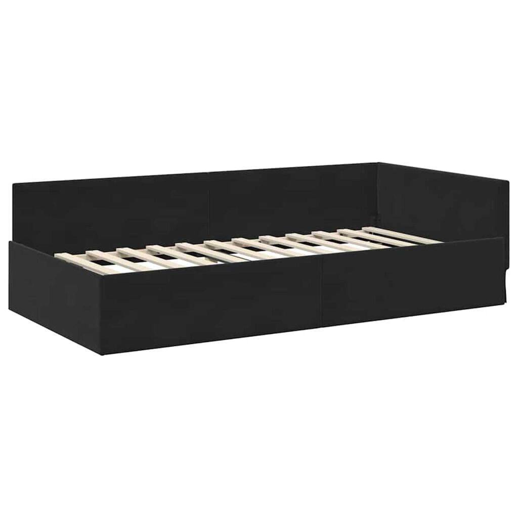 vidaXL Κρεβάτι Γωνίας Μαύρο 90 x 200 cm Βελούδο και Εργοστασιακό ξύλο