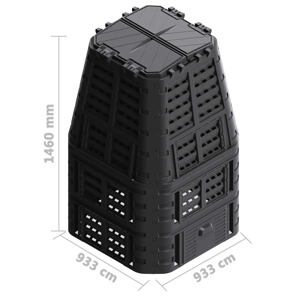 vidaXL Κάδος Κομποστοποίησης Μαύρος 93,3 x 93,3 x 146 εκ. 1000 Λίτρων