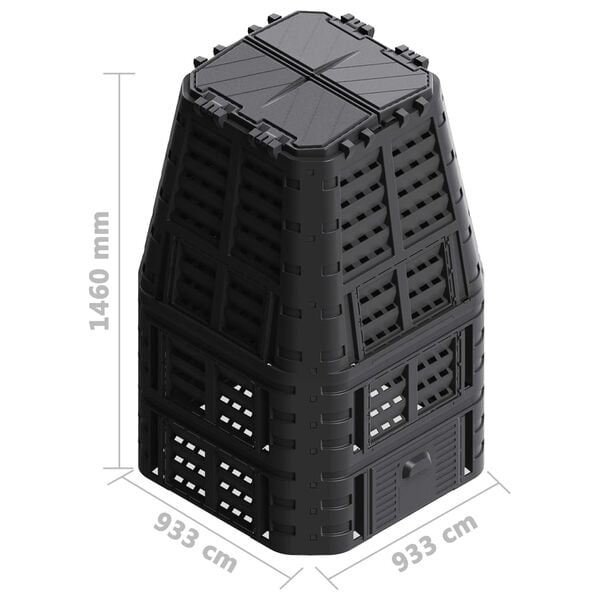 vidaXL Κάδος Κομποστοποίησης Μαύρος 93,3 x 93,3 x 146 εκ. 1000 Λίτρων