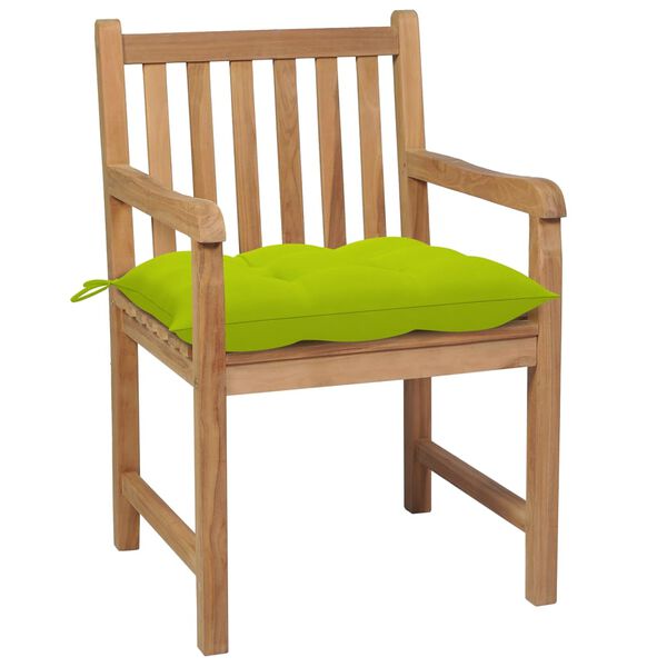 vidaXL Καρέκλες Κήπου 4 τεμ. Μασίφ Ξύλο Teak με Φωτ. Πράσινα Μαξιλάρια