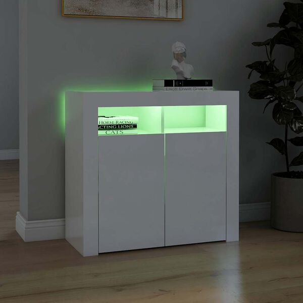 vidaXL Ντουλάπι με LED Γυαλιστερό Λευκό 80 x 35 x 75 εκ.