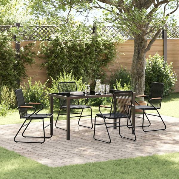 vidaXL Σέτ φαγητού για κήπο 5 pcs Μαύρο PVC ρατάν