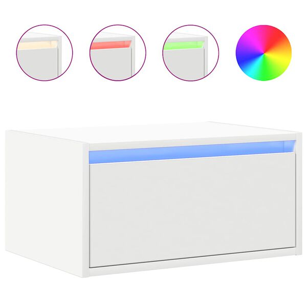 vidaXL Κομοδίνο Επιτοίχιο με Φώτα LED Λευκό