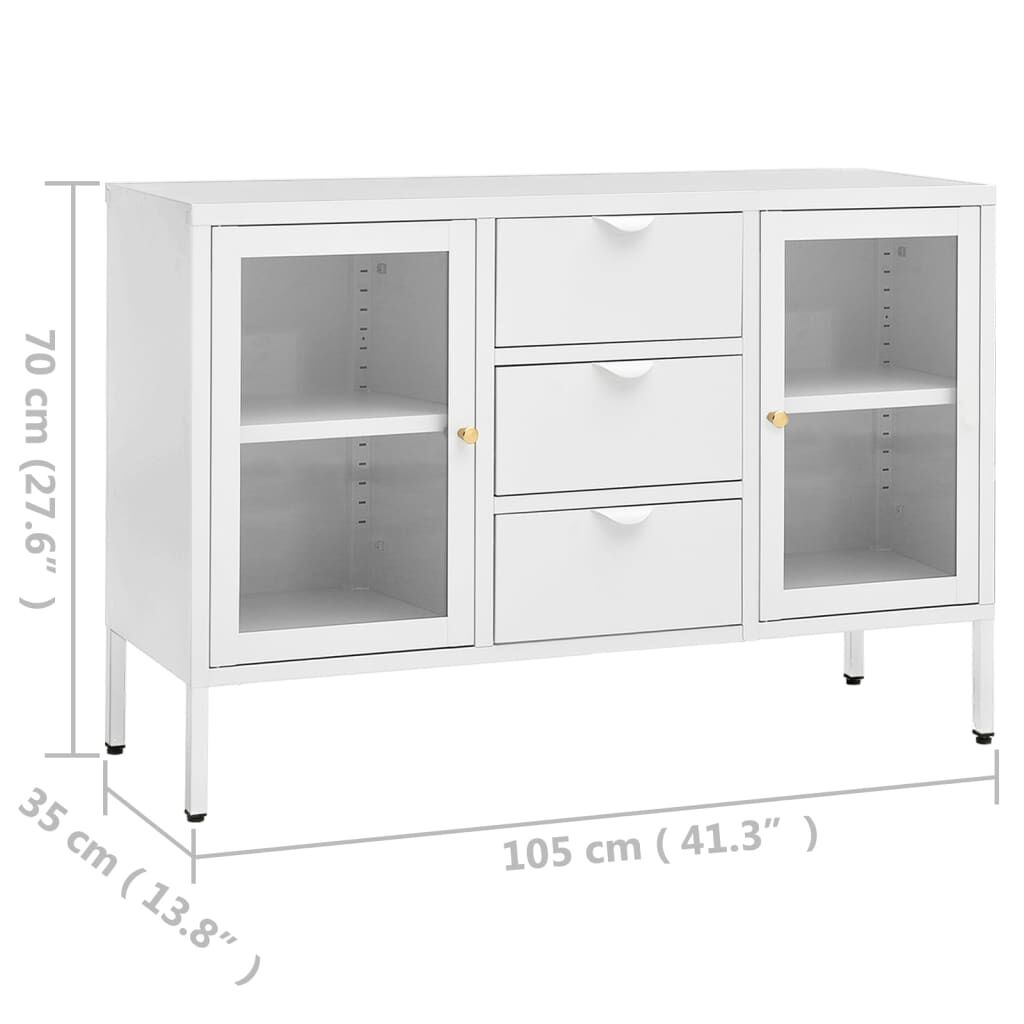 vidaXL Μπουφές Λευκός 105 x 35 x 70 εκ. από Ατσάλι και Ψημένο Γυαλί