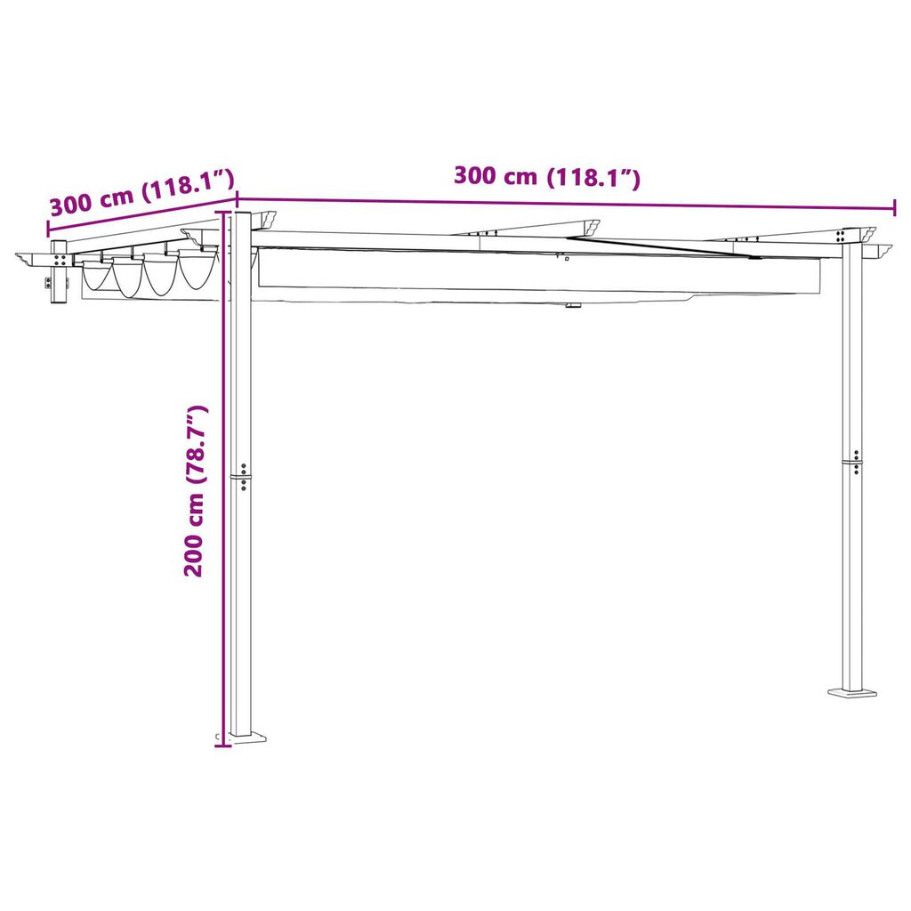 vidaXL Γκαζέμπο τοποθετημένο στον τοίχο Κρεμ 3 x 3 m Ατσάλι
