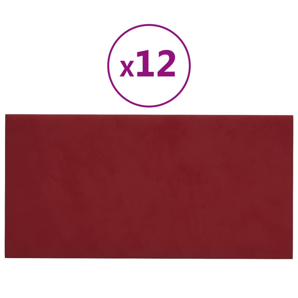 vidaXL Πάνελ Τοίχου 12 τεμ. μπορντό 30 x 15 εκ. 0,54 μ² Βελούδινα