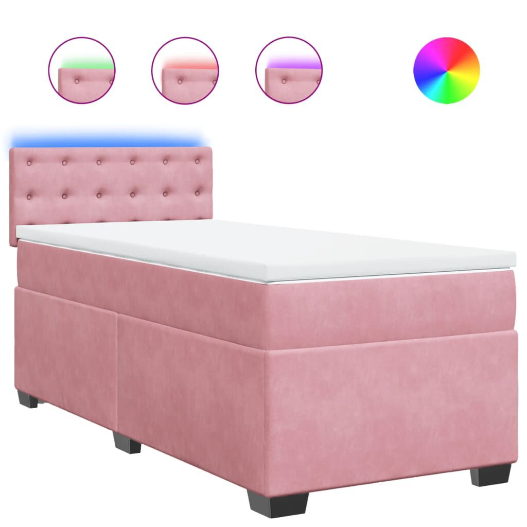 vidaXL Κρεβάτι Boxspring με Στρώμα Ροζ 100x200 εκ. Βελούδινο