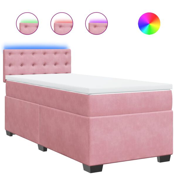 vidaXL Κρεβάτι Boxspring με Στρώμα Ροζ 100x200 εκ. Βελούδινο