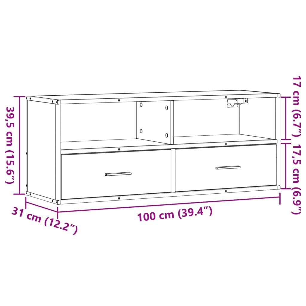 vidaXL Έπιπλο Τηλεόρασης Γκρι Sonoma 100x31x39,5 εκ. Επεξ.Ξύλο/Μέταλλο