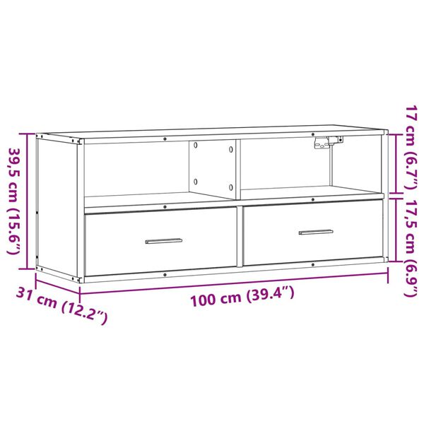 vidaXL Έπιπλο Τηλεόρασης Γκρι Sonoma 100x31x39,5 εκ. Επεξ.Ξύλο/Μέταλλο