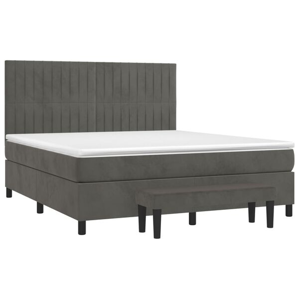 vidaXL Κρεβάτι Boxspring με Στρώμα Σκούρο Γκρι 180x200 εκ. Βελούδινο