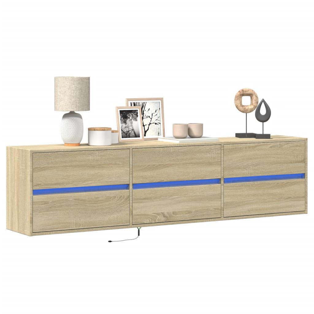 vidaXL Έπιπλο Τοίχου Τηλεόρασης με LED Sonoma Δρυς 180x31x45 εκ.