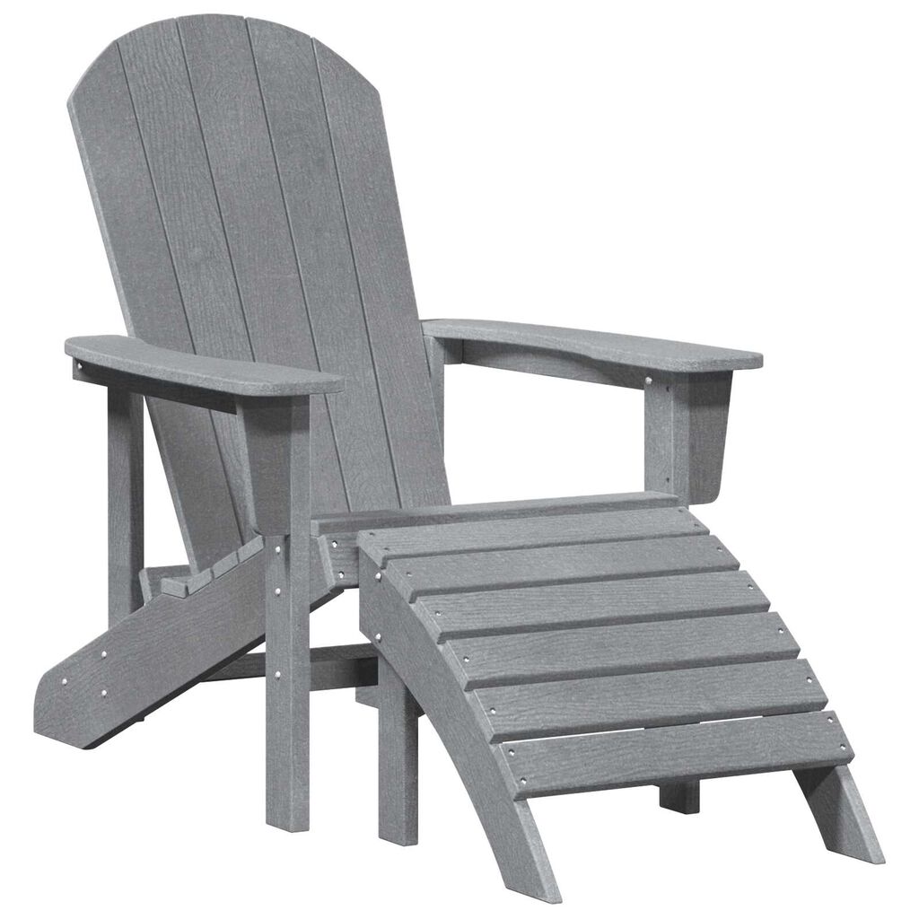 vidaXL Καρέκλα Adirondack με Υποπόδιο Ανοιχτό Γκρι HDPE