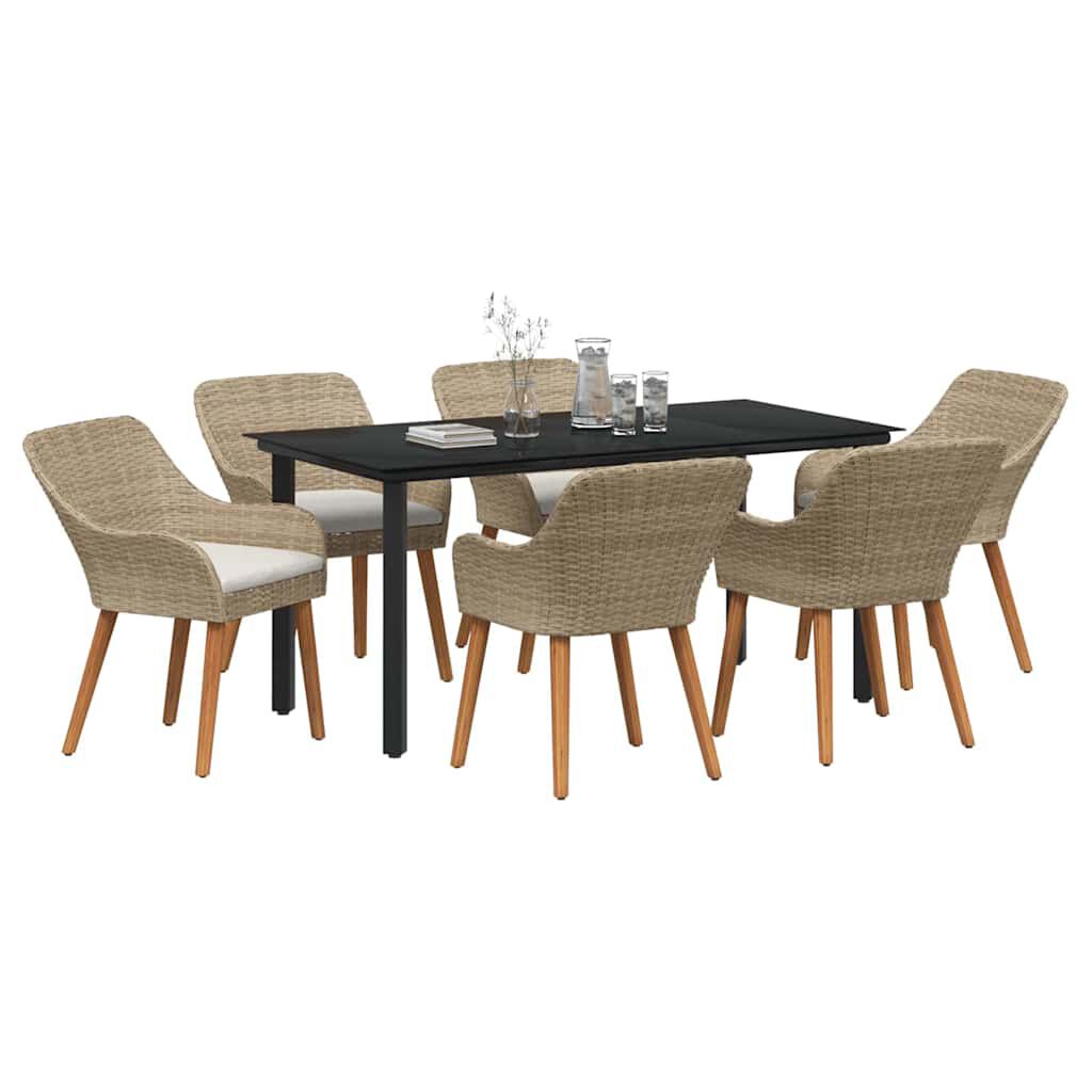 vidaXL Σέτ φαγητού για κήπο με μαξιλάρι 7 pcs Μπεζ συνθετικό ρατάν