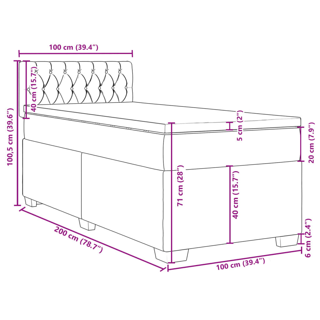 vidaXL Κρεβάτι Boxspring με Στρώμα Μπλε 100 x 200 εκ. Υφασμάτινο