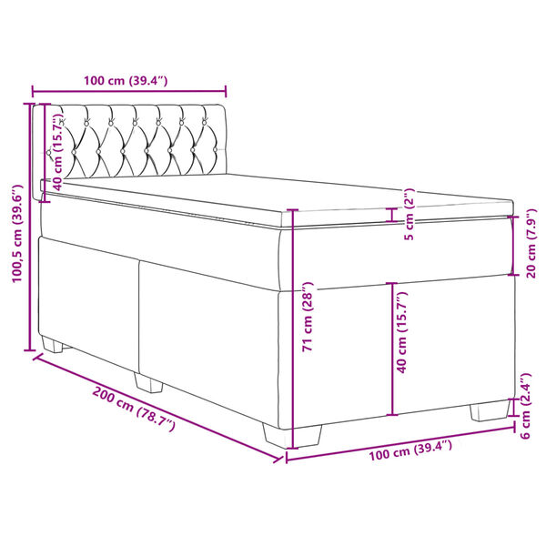 vidaXL Κρεβάτι Boxspring με Στρώμα Μπλε 100 x 200 εκ. Υφασμάτινο