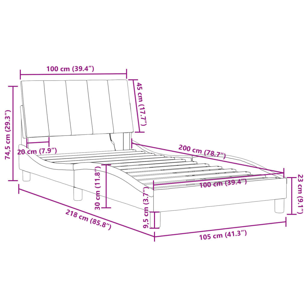 vidaXL Πλαίσιο Κρεβατιού με LED Μαύρο 100 x 200 εκ. Βελούδινο