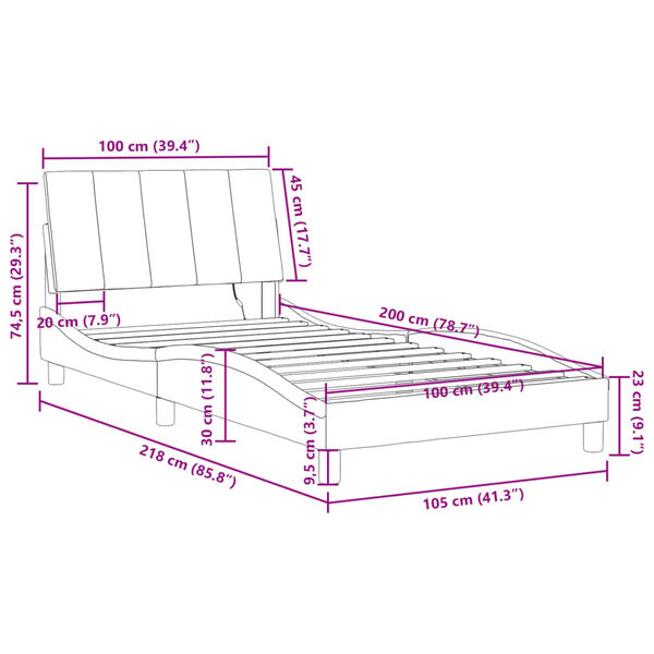 vidaXL Πλαίσιο Κρεβατιού με LED Μαύρο 100 x 200 εκ. Βελούδινο