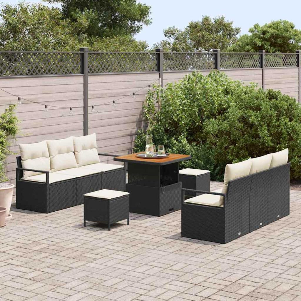 vidaXL Σετ Καναπέ Κήπου με αποθήκευση 9 pcs Μαύρο Πολυ ράταν