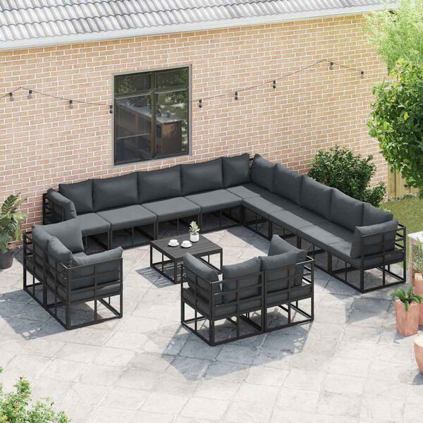 vidaXL Σετ Καναπέ Κήπου με μαξιλάρι 13 pcs Μαύρο Αλουμίνιο