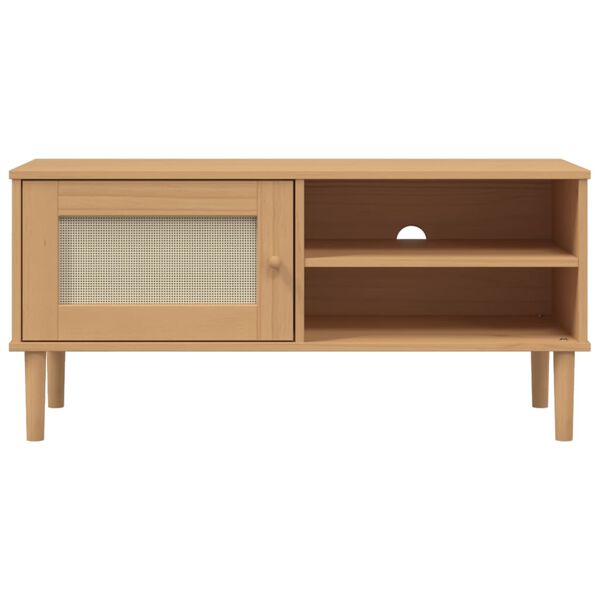 vidaXL Έπιπλο Τηλεόρασης SENJA Καφέ / Ρατάν 106x40x49 εκ. Μασίφ Πεύκο