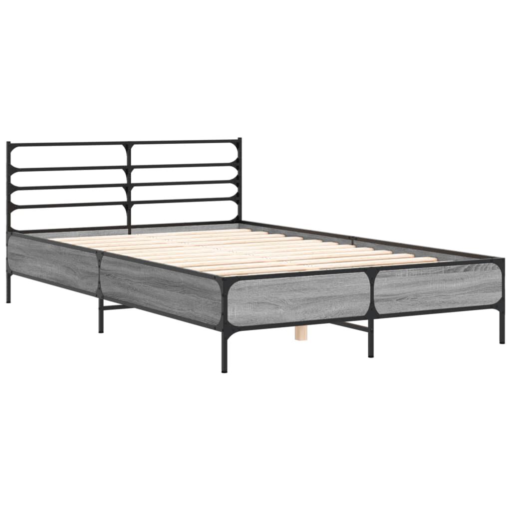 vidaXL Πλαίσιο Κρεβατιού Γκρι Sonoma 135x190 εκ. Επεξ. Ξύλο & Μέταλλο