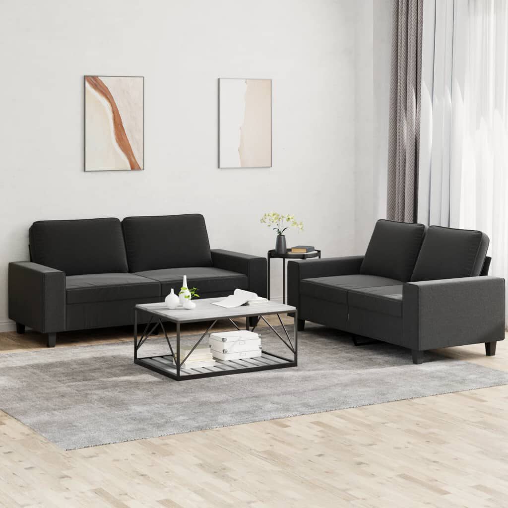 vidaXL Καναπέδες Σετ 2 Τεμαχίων Μαύροι Υφασμάτινοι