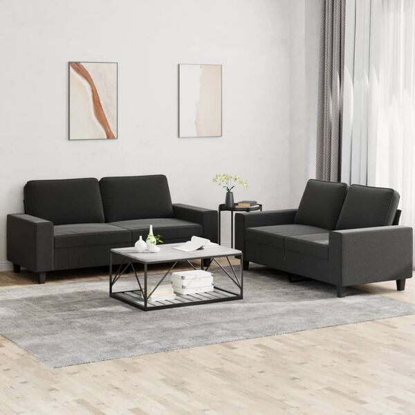 vidaXL Καναπέδες Σετ 2 Τεμαχίων Μαύροι Υφασμάτινοι