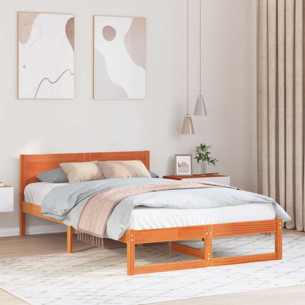 vidaXL Σκελετός Κρεβατιού Καφέ 140 x 190 cm Μασίφ ξύλο πεύκου