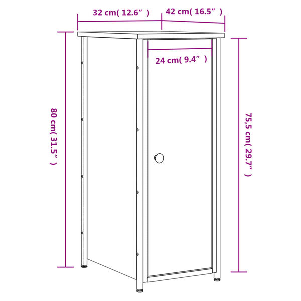 vidaXL Κομοδίνο Καφέ Δρυς 32 x 42 x 80 εκ. από Επεξεργασμένο Ξύλο