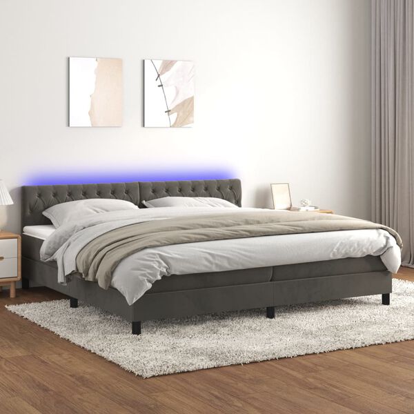 vidaXL &Kappa;&rho;&epsilon;&beta;ά&tau;&iota; Boxspring &mu;&epsilon; &Sigma;&tau;&rho;ώ&mu;&alpha; & LED &Sigma;&kappa;. &Gamma;&kappa;&rho;&iota; 200x200&epsilon;&kappa;. &Beta;&epsilon;&lambda;&omicron;ύ&delta;&iota;&nu;&omicron;