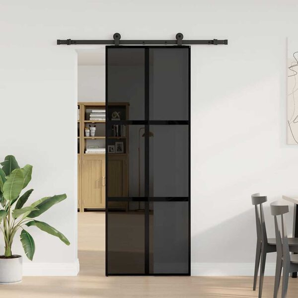 vidaXL Συρόμενη πόρτα με σετ υλικού 76x205 cm από γυαλί&Αλουμίνιο