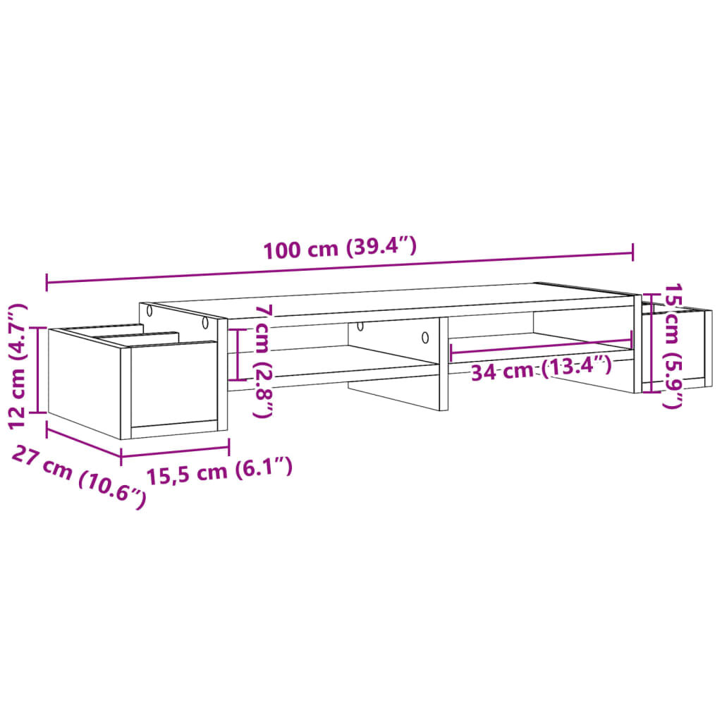 vidaXL Βάση Οθόνης με Αποθ. Καφέ Δρυς 100x27x15 εκ. Επεξεργ. Ξύλο