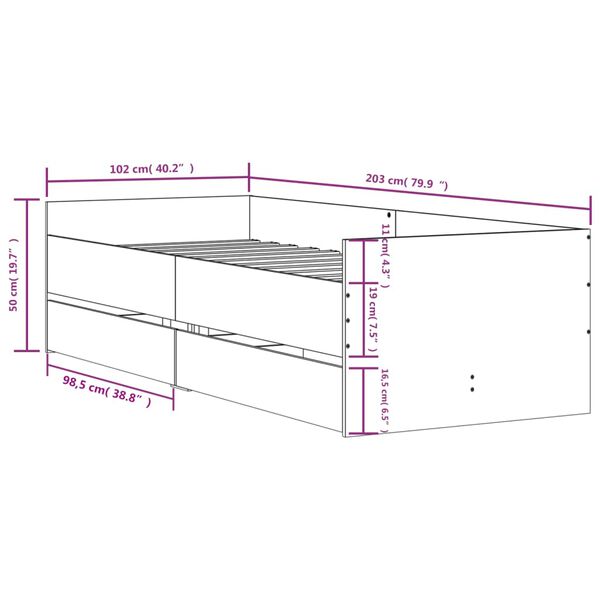 vidaXL Πλαίσιο Κρεβατιού με Συρτάρια Καφέ δρυς 100x200 εκ.