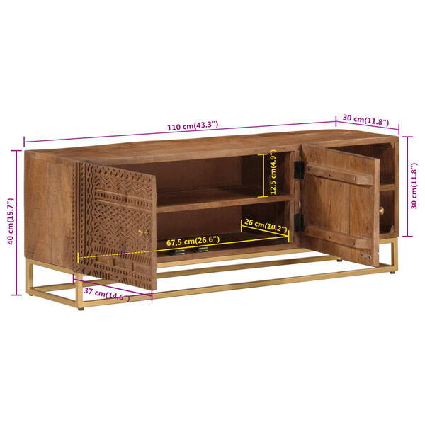 vidaXL Έπιπλο Τηλεόρασης 110 x 30 x 40 εκ. Μασίφ Ξύλο Μάνγκο & Σίδηρος