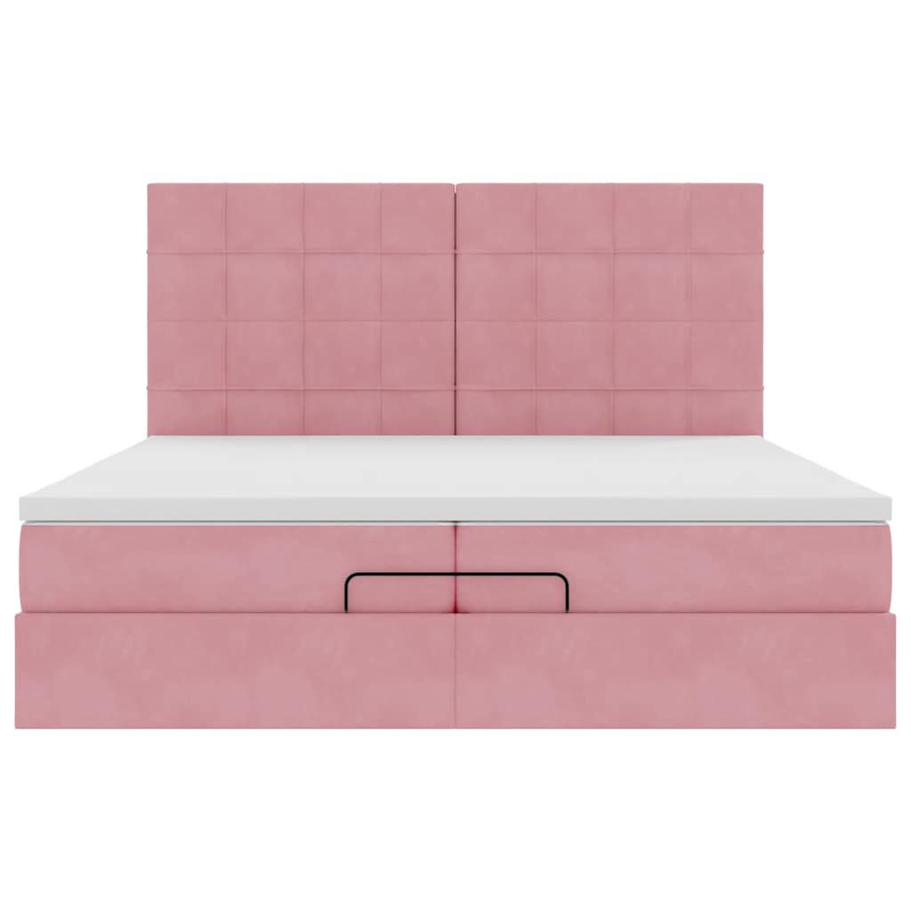 vidaXL Οθωμανικό κρεβάτι με στρώματα ροζ 200x200cm Velvet