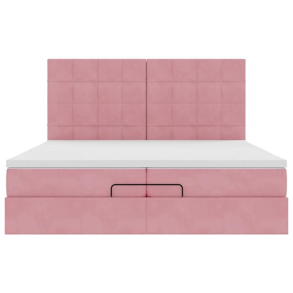 vidaXL Οθωμανικό κρεβάτι με στρώματα ροζ 200x200cm Velvet