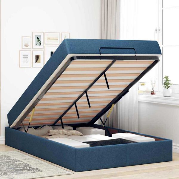 vidaXL Σκελετός Κρεβατιού με στρώμα Μπλε 120 x 200 cm ύφασμα