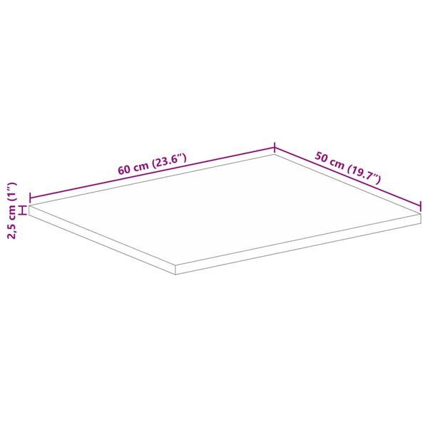 vidaXL Επιφάνεια Τραπεζιού Ορθογώνια 60x50x2,5 . Μασίφ Ξύλο Ακακίας