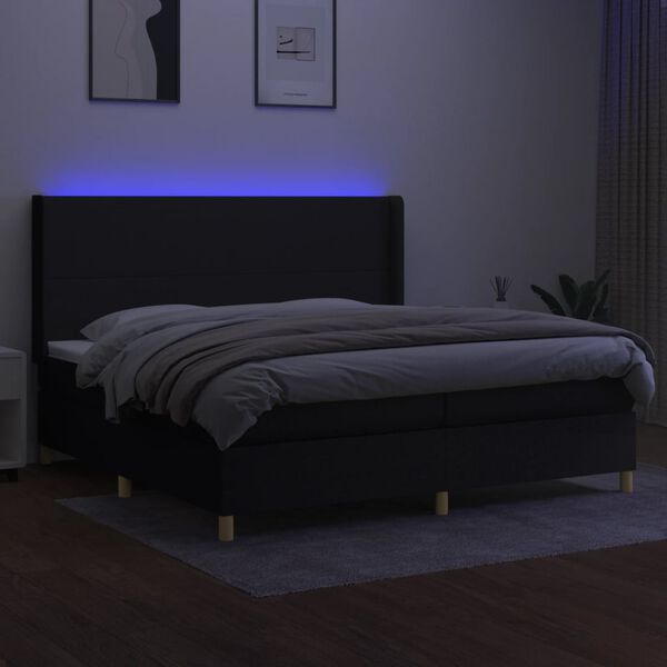 vidaXL &Kappa;&rho;&epsilon;&beta;ά&tau;&iota; Boxspring &mu;&epsilon; &Sigma;&tau;&rho;ώ&mu;&alpha; & LED &Mu;&alpha;ύ&rho;&omicron; 200x200 &epsilon;&kappa;. &Upsilon;&phi;&alpha;&sigma;&mu;ά&tau;&iota;&nu;&omicron;