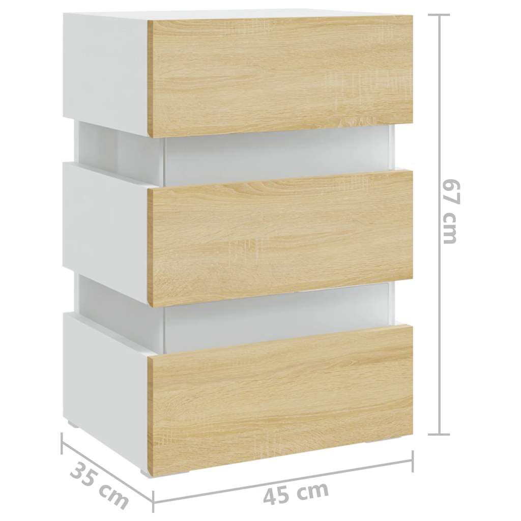 vidaXL Κομοδίνο με LED Λευκό/Sonoma Δρυς 45x35x67 εκ. Επεξεργασμ. Ξύλο