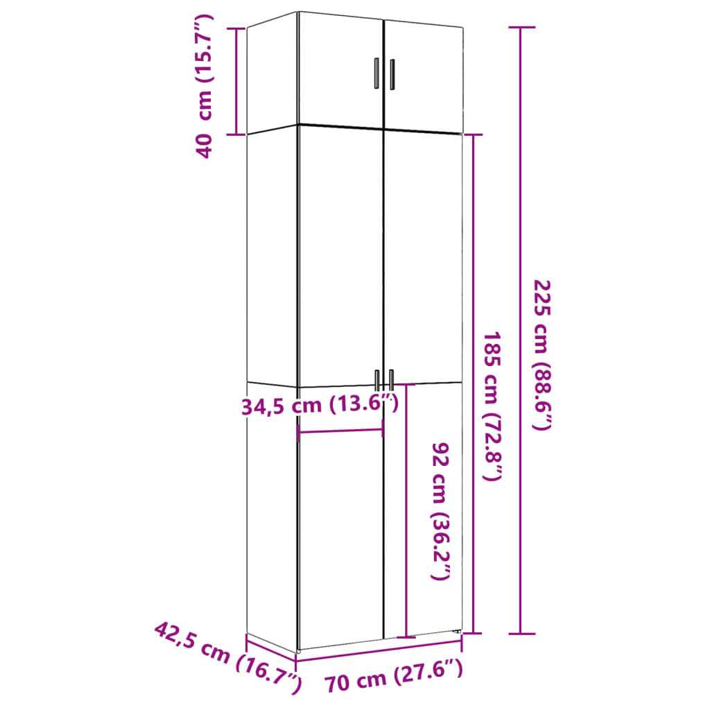 vidaXL Ραφιέρα με Ντουλάπια Λευκή 70x42,5x225 εκ. Επεξεργασμένο Ξύλο