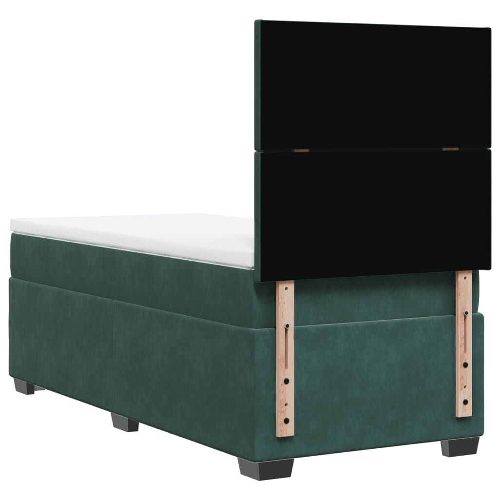 vidaXL Κρεβάτι Boxspring με Στρώμα Σκούρο Πράσινο 90x200 εκ. Βελούδινο