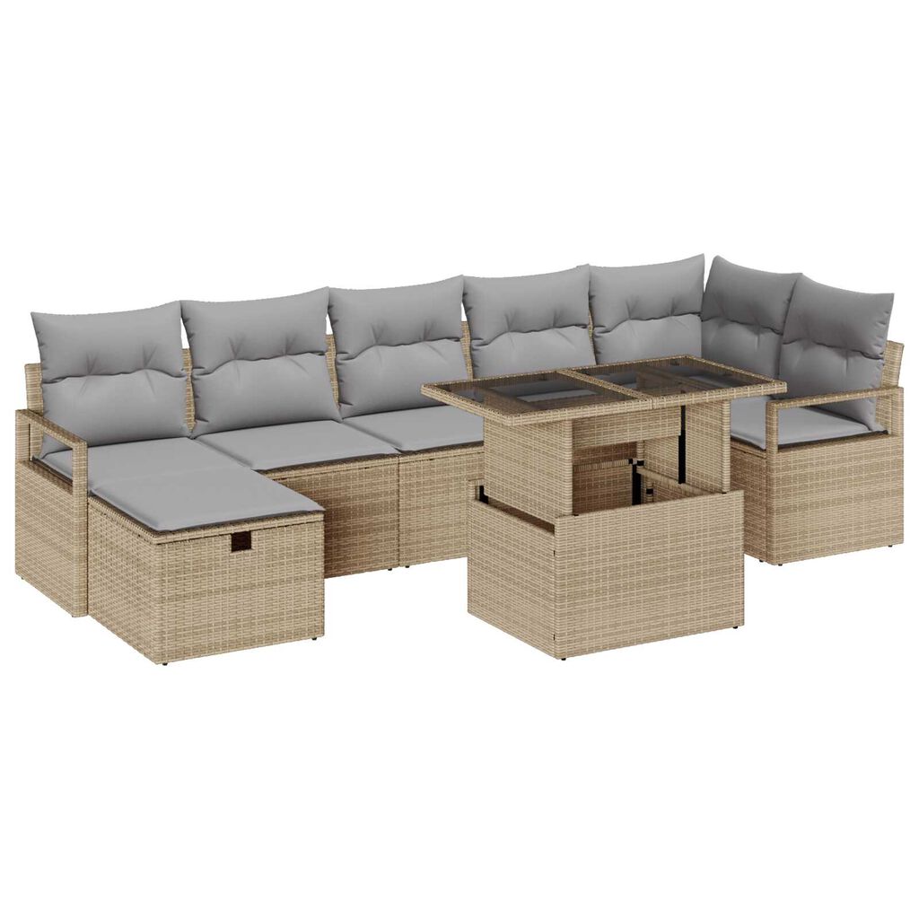 vidaXL Σετ Καναπέ Κήπου με μαξιλάρι 8 pcs Μπεζ Πολυ ράταν