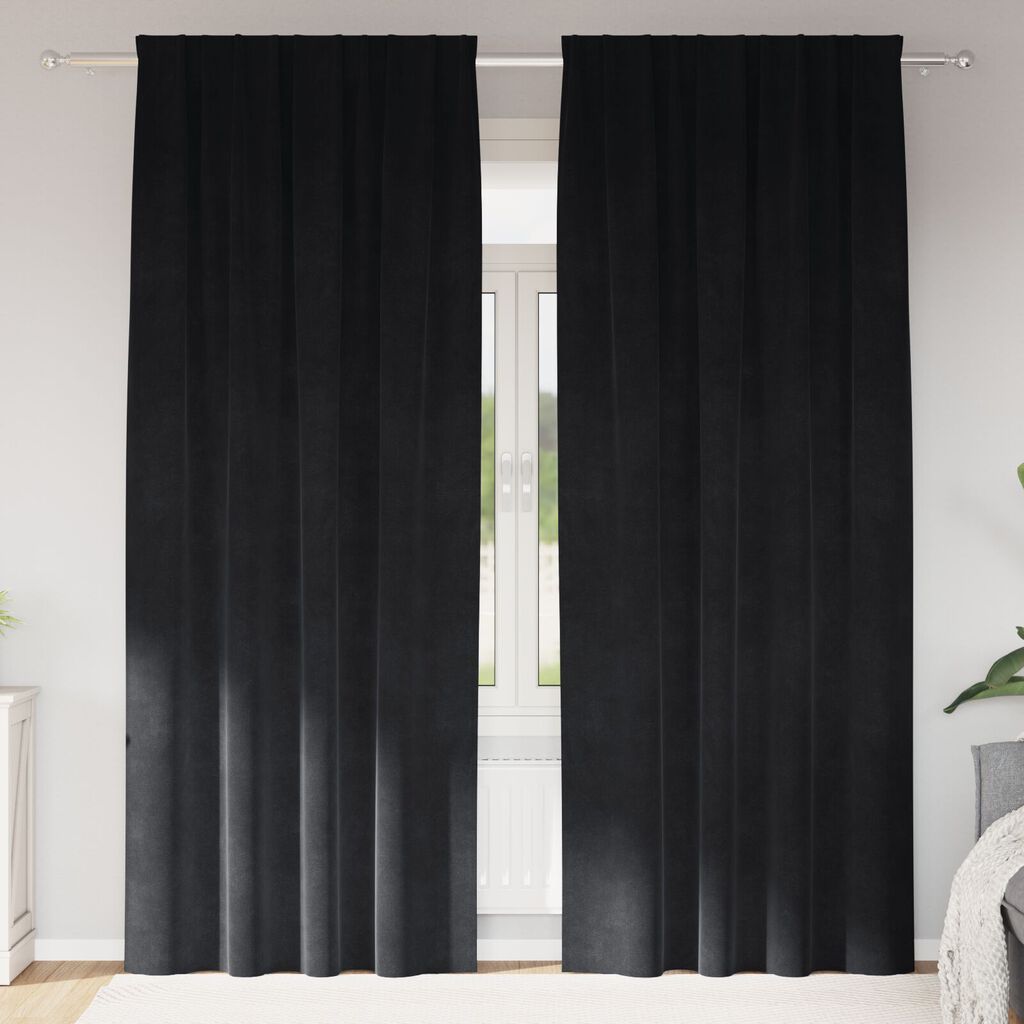 vidaXL Κουρτίνες με κουρτίνες 2 pcs Μαύρο 140 x 225 cm Βελούδο