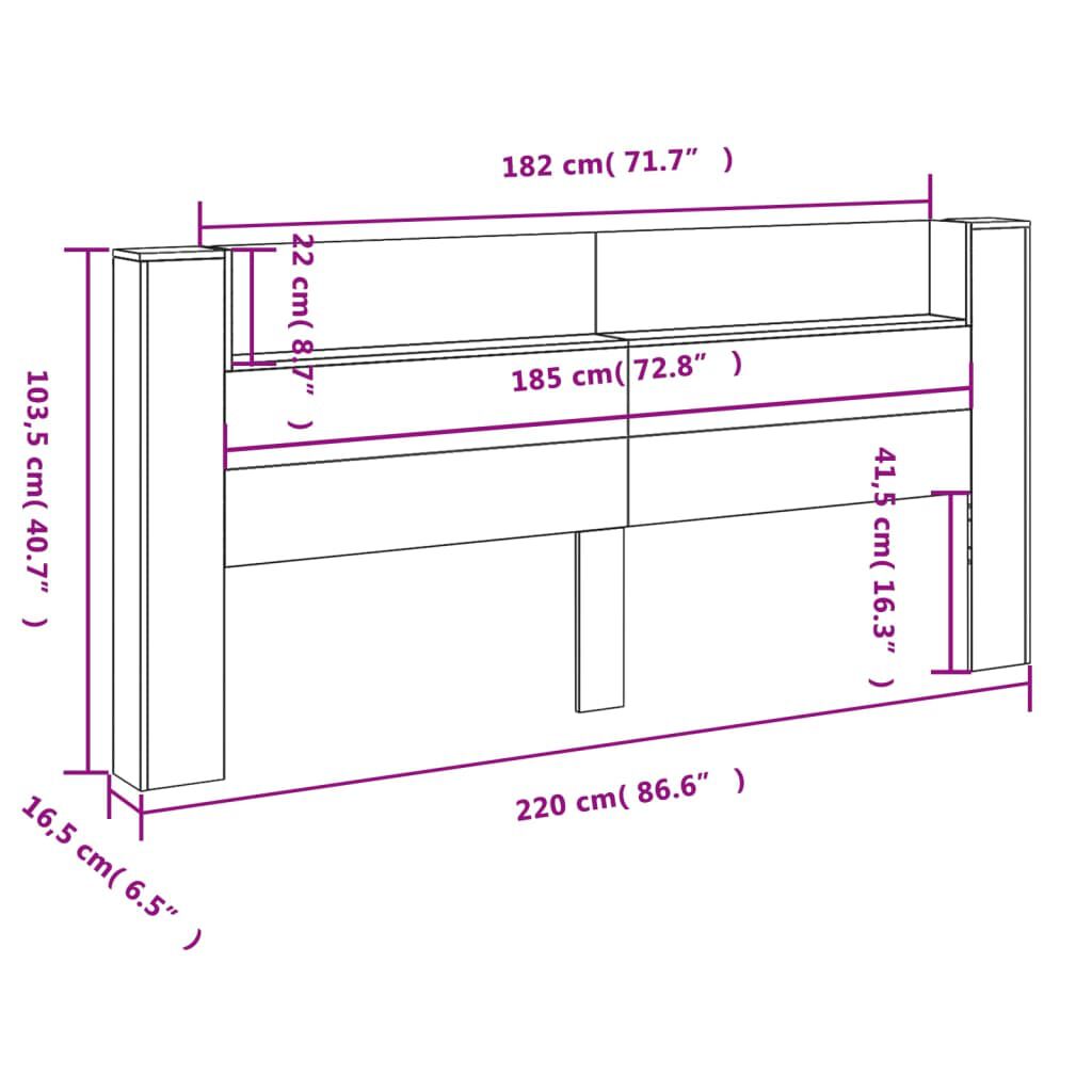 vidaXL Κεφαλάρι με Αποθηκ. Χώρο & LED Γκρι Σκυρ. 220x16,5x103,5 εκ.