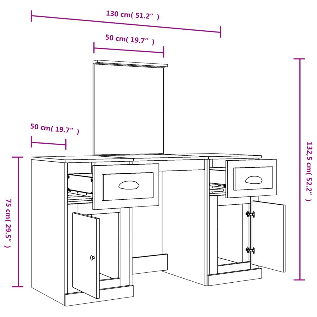 vidaXL Μπουντουάρ με Καθρέφτη Γκρι Sonoma 130x50x132,5 εκ.