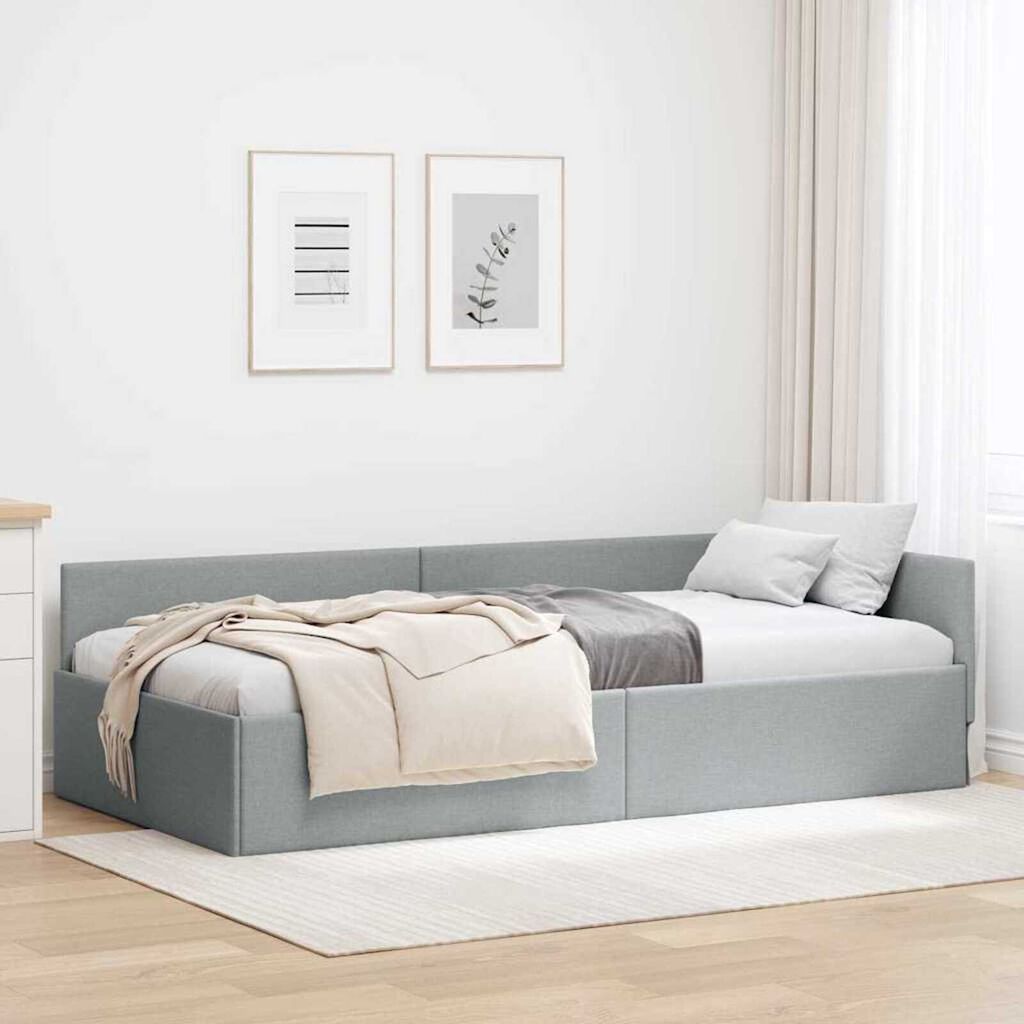 vidaXL Κρεβάτι Γωνίας Ανοιχτό γκρι 100 x 200 cm Ύφασμα και Έργο ξύλου