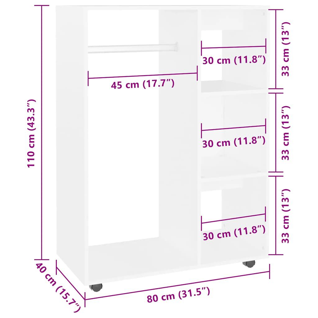 vidaXL Ντουλάπα Λευκή 80 x 40 x 110 εκ. από Επεξ. Ξύλο
